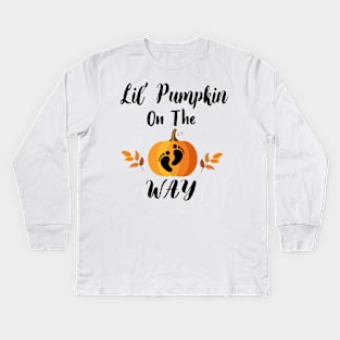 Lil Pumpkin On The Way - Girl Fall Baby Shower Pumpkin Kids Long Sleeve T-Shirt